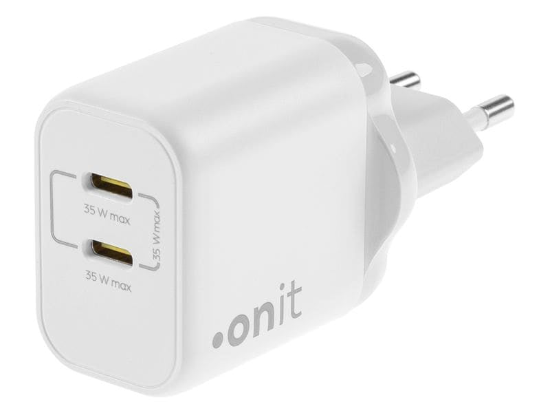 ONIT F02796 USB-Ladegerät 35 W – USB-C×2 – PD 3.0, PPS, QC 3.0, GaN, EU-Stecker (Typ C) – Weiss