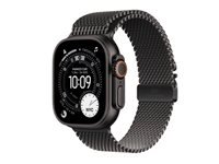 Apple Watch Ultra 3 – Smartwatch – 49 mm, GPS, OLED, Saphirglas, 100 m, Schwarz Titan, Milanese Loop (Small)