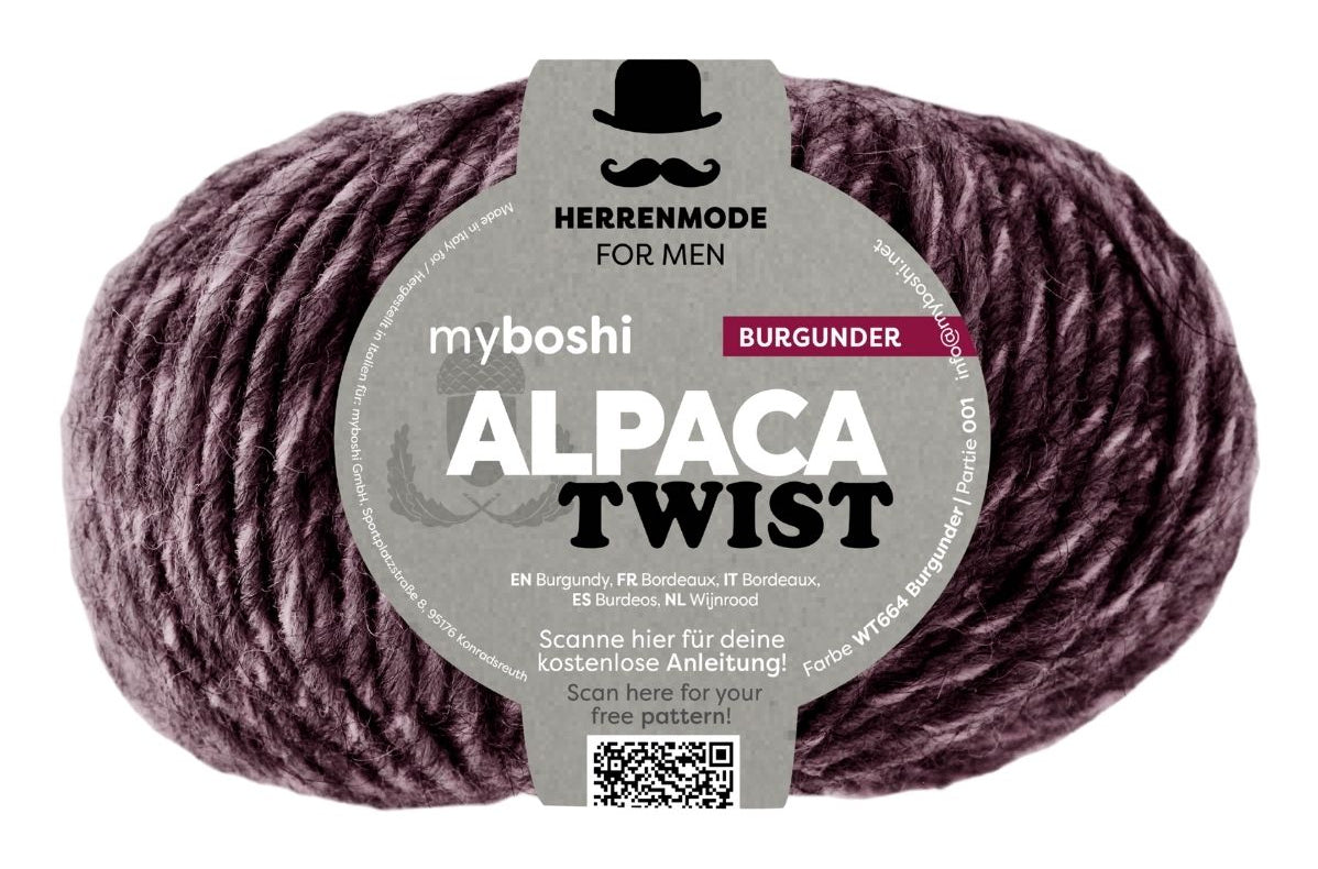 myBoshi Alpaca Twist Garn Burgunder – 50 g, 90 m, Nadel 7 mm, 50% Polyacryl/25% Alpakawolle/25% Schurwolle