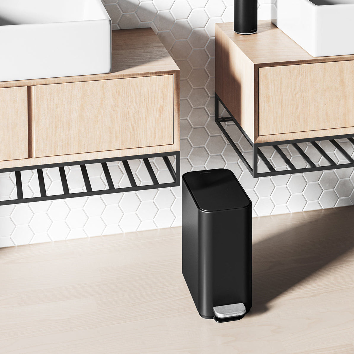 simplehuman Papierkorb – 5 l, mit Deckel, Edelstahl, schwarz matt – B × H × T 157 × 310 × 320 mm