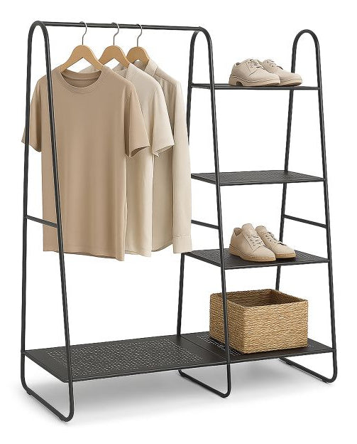 Relaxdays Garderobenständer – mit Schuhhalter, Stahl, Schwarz, 80 × 40 × 152 cm