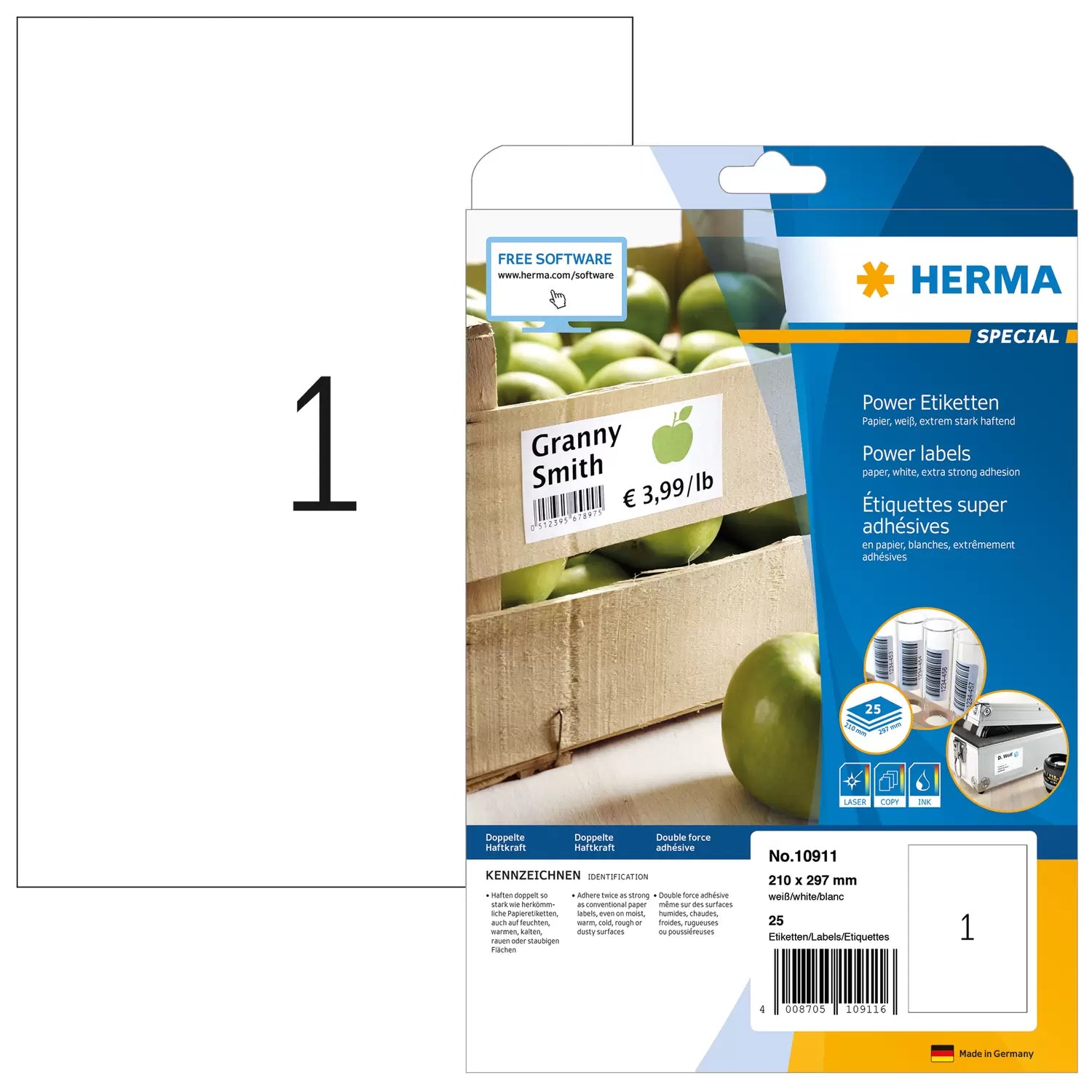 HERMA Drucketiketten, 210 mm × 297 mm, weiss, Papier, extra stark klebend, 25 Blatt