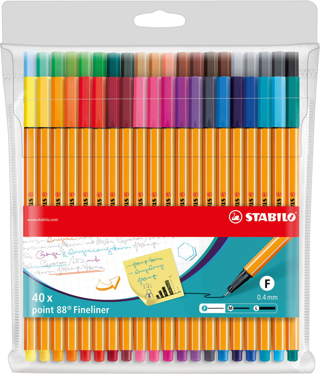 STABILO point 88 Fineliner Etui – 40 Stk., 0,4 mm, sortiert