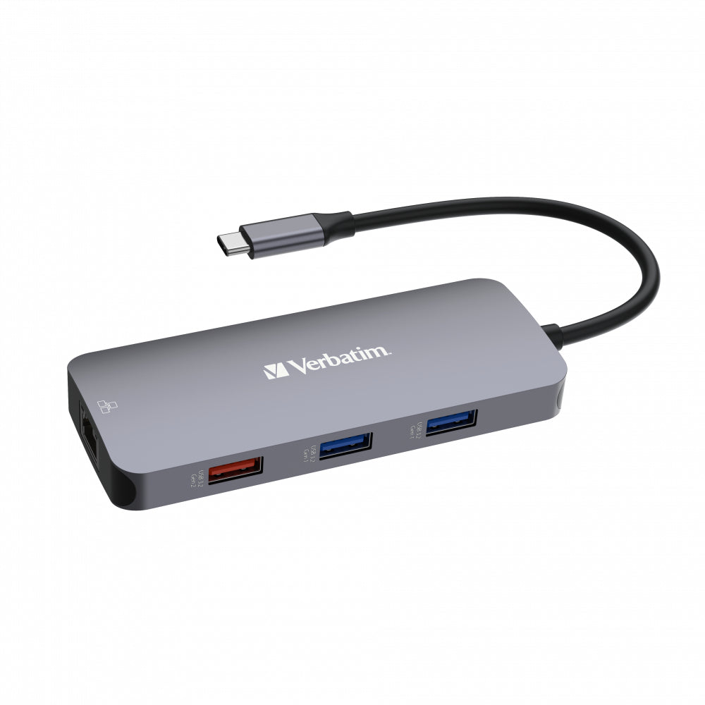 Verbatim CMH-09 Multiport-Adapter – USB-C, 1× HDMI, 3× USB-A, 2× USB-C, GbE, SD/microSD, für Windows/Mac/Linux