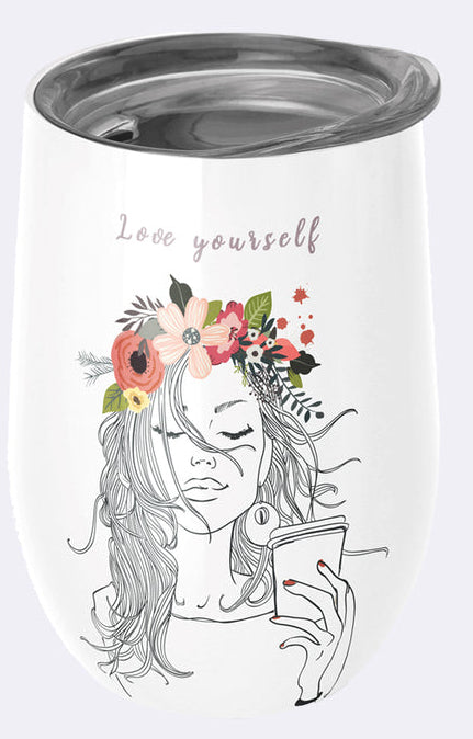BioLoco Office-Love yourself Thermobecher 420 ml – Edelstahl, Weiss-Schwarz