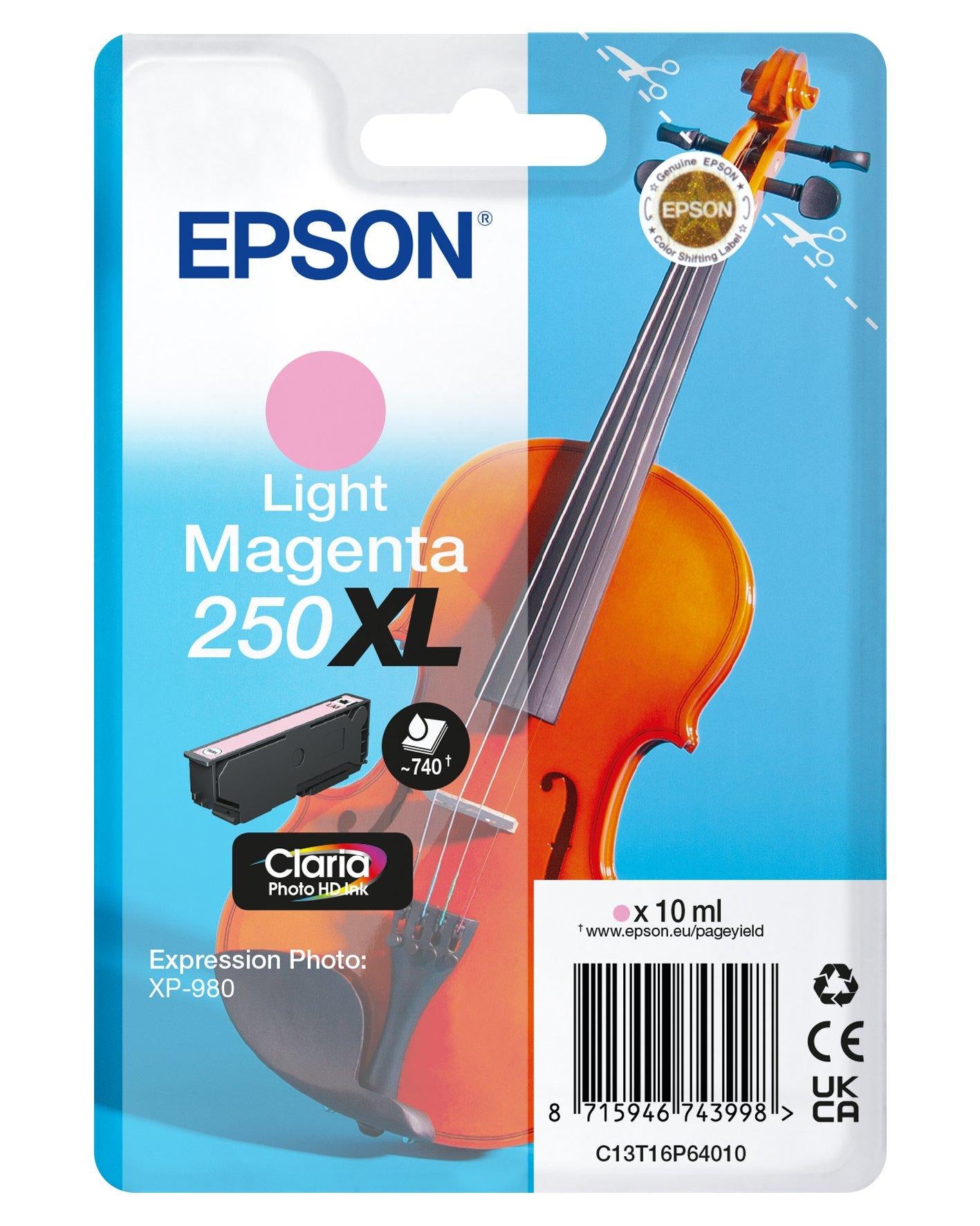Epson Tintenpatrone 250XL, helle Magenta, XL, 10 ml, Original – für Expression Photo XP-980