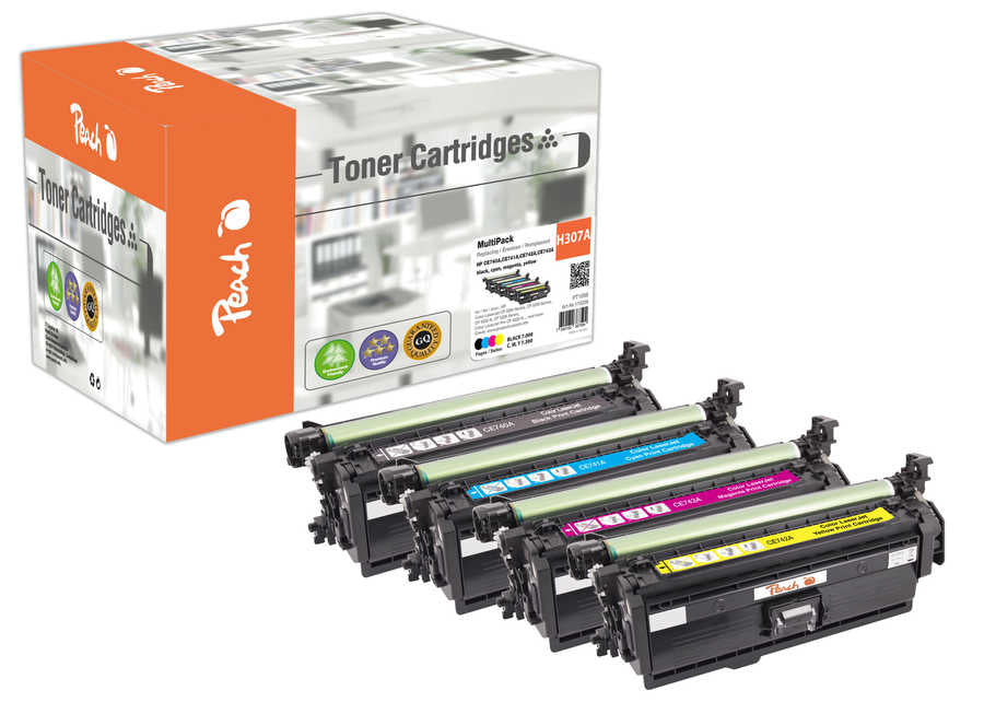 Peach Toner-Multipack – BK/C/M/Y, BK 7000, C/M/Y 7300 Seiten – für HP CP 5225/CP 5220/CP 5200 u. a.