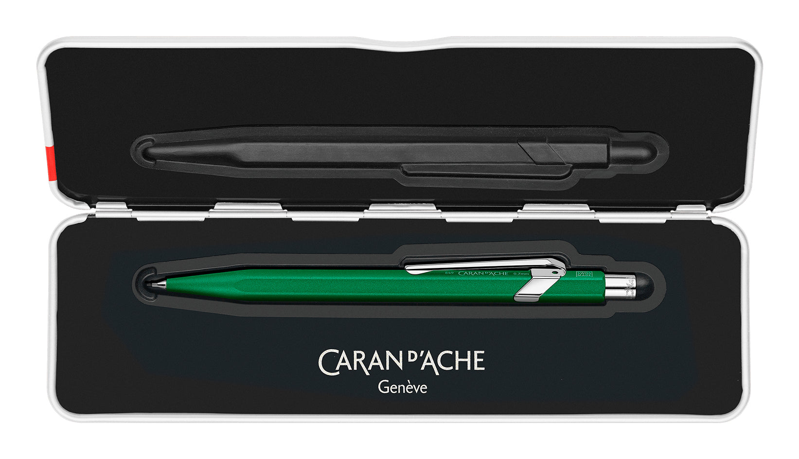 Caran d-Ache 849 Colormat-X Druckbleistift – 0,7 mm – Aluminium – Grün – mit Radierer – 1er-Pack