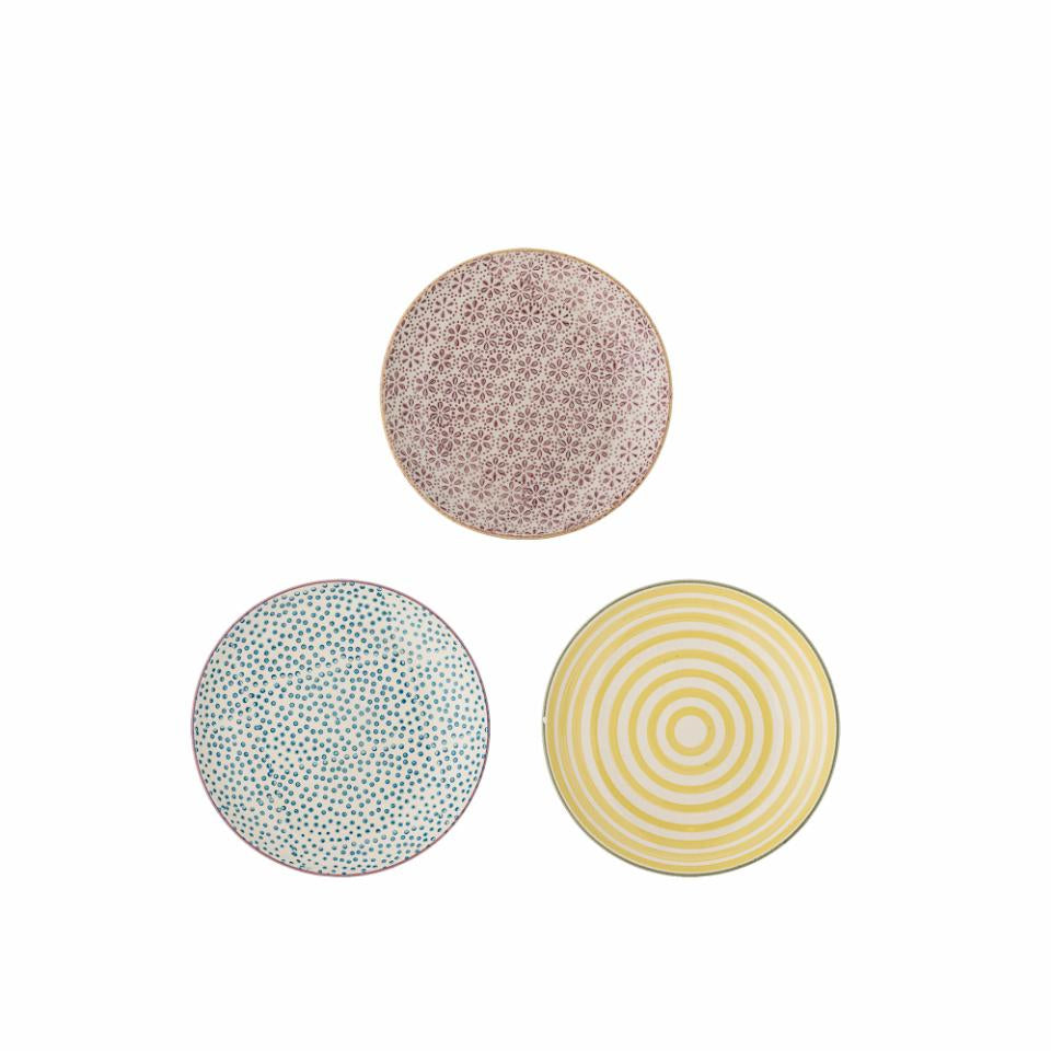 Bloomingville Frühstücks- & Dessertteller Patrizia – 3er Set, Ø 16 cm, Steingut, Mehrfarbig, spülmaschinenfest