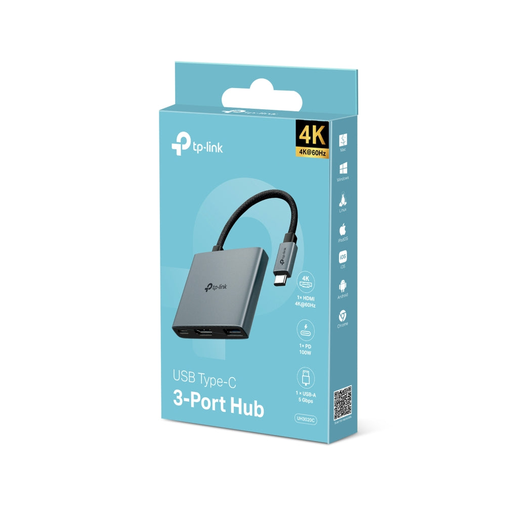 TP-Link UH3020C Multiport-Adapter – USB-C, 1× HDMI, 1× USB-A, 100 W PD, für Windows/Mac/ChromeOS