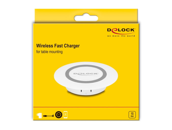 Delock 66260 Kabelloses Ladegerät 15 W – Qi – Tischeinbau – USB-C×1 – für Smartphone – Weiss