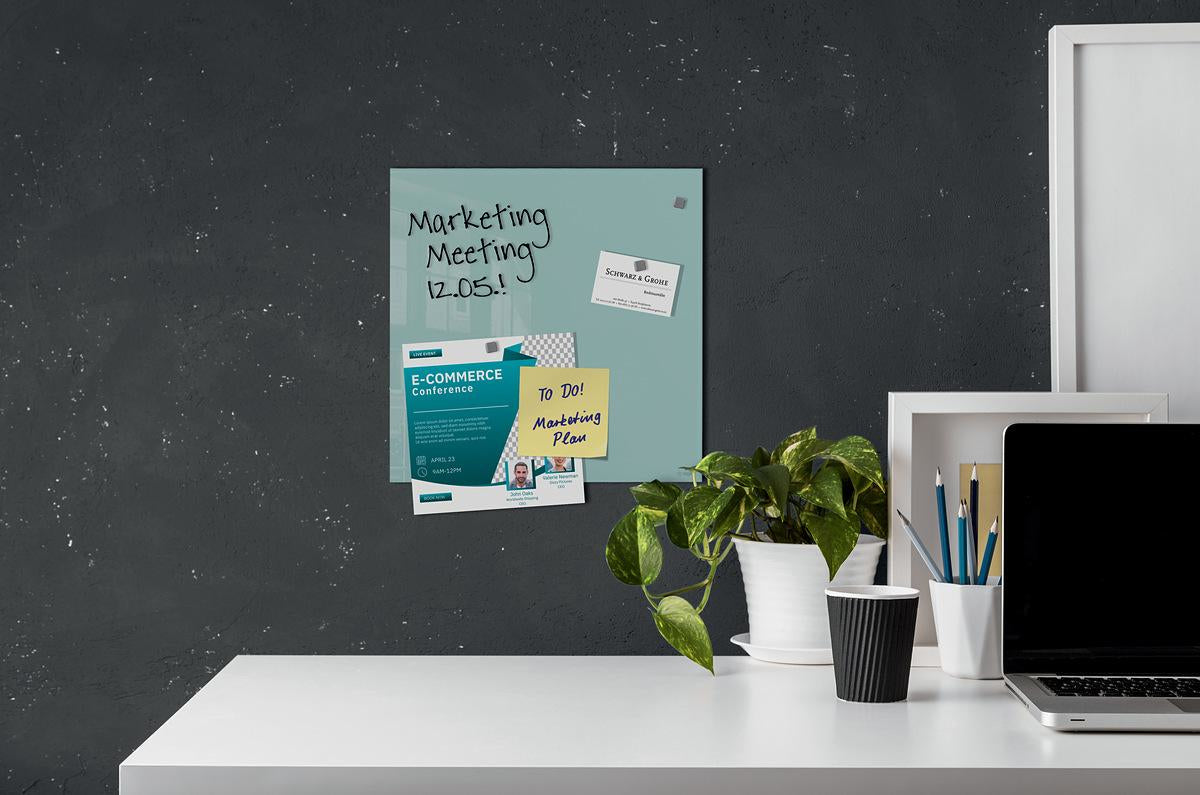Sigel Whiteboard – 30 × 30 cm, Glas, magnetisch, Wandmontage, inkl. Montagesatz, Magnete