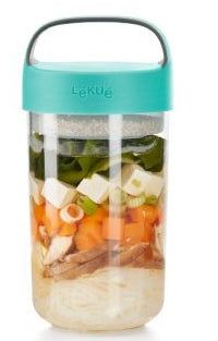 Lékué Lunchbecher – 600 ml, 9,2 × 9,2 × 18,8 cm, Kunststoff (Tritan), Türkis, mikrowellengeeignet