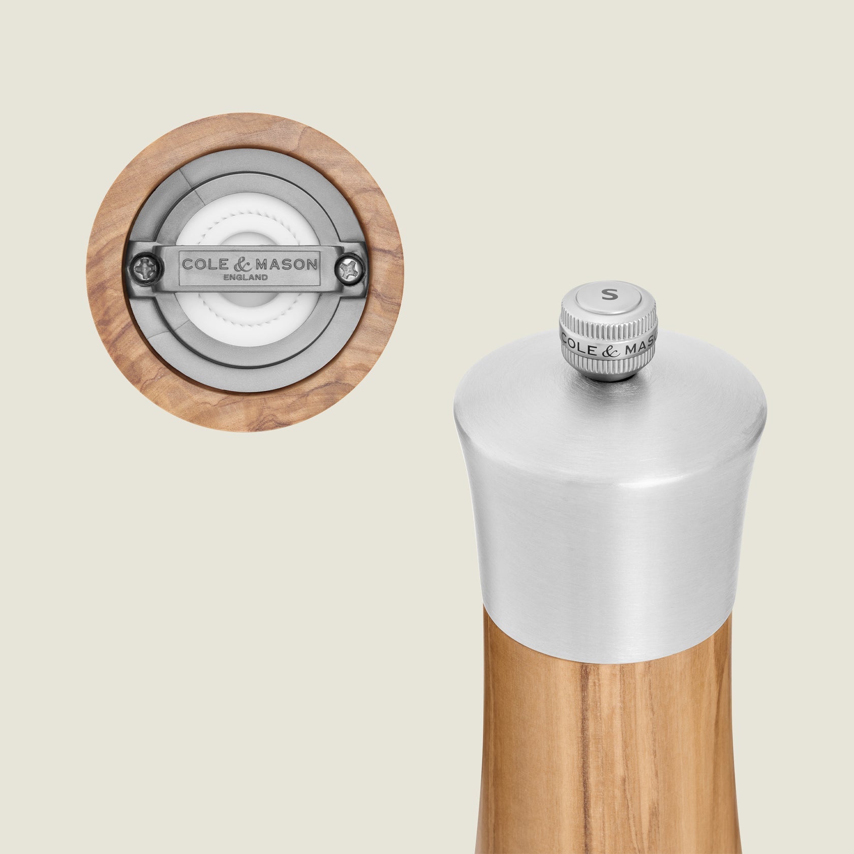 Cole & Mason Salz-/Pfeffermühle 15 cm, Olivenholz/Edelstahl, Silber