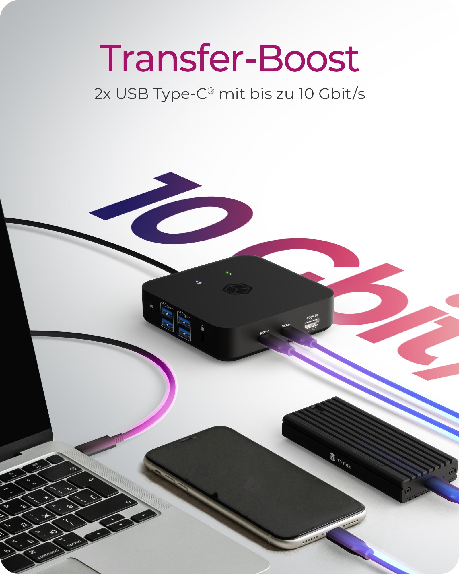ICY BOX IB-DK4090-C Dockingstation – USB-C, 3× HDMI, 4× USB-A, 2× USB-C, 85 W PD, GbE, 3,5 mm Audio