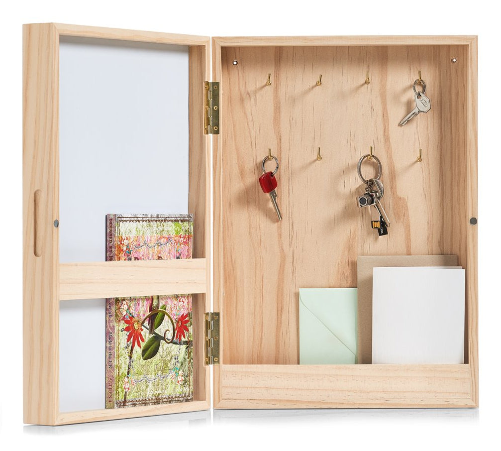 Zeller Present Memobord 15142 – Schlüsselleiste, 8 Haken, Holz, Hellblau, 300 × 80 × 420 mm
