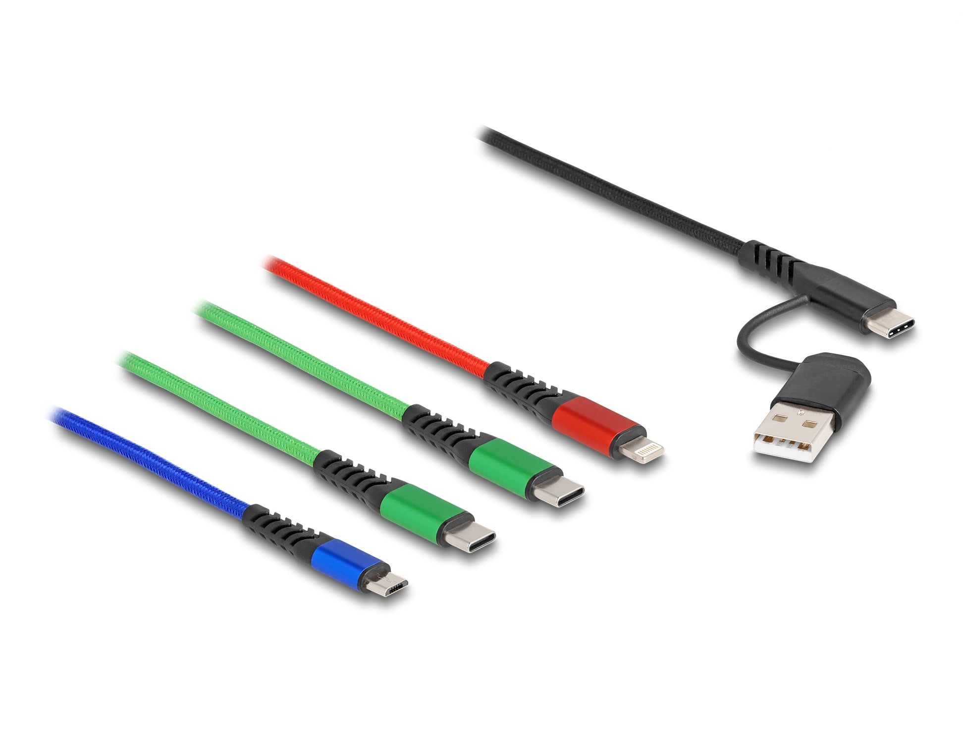 DeLOCK Multi-Kabel – 4-in-1 USB-A/USB-C auf USB-C/Micro-USB/Lightning 1,2 m – für iPhone/Android