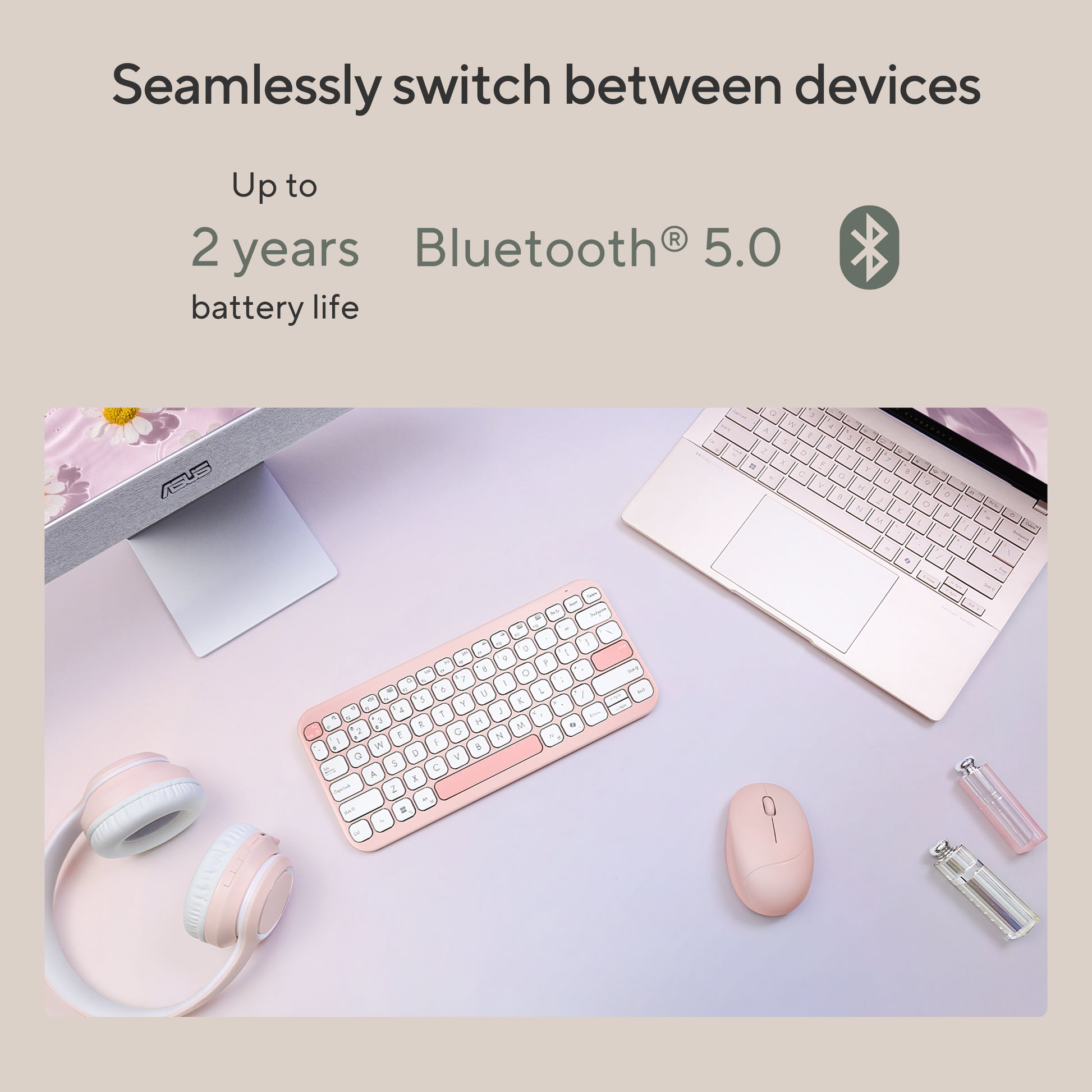 ASUS KW100 – Tastatur 75% – Bluetooth 5.0 – Ohne Ziffernblock – Beige