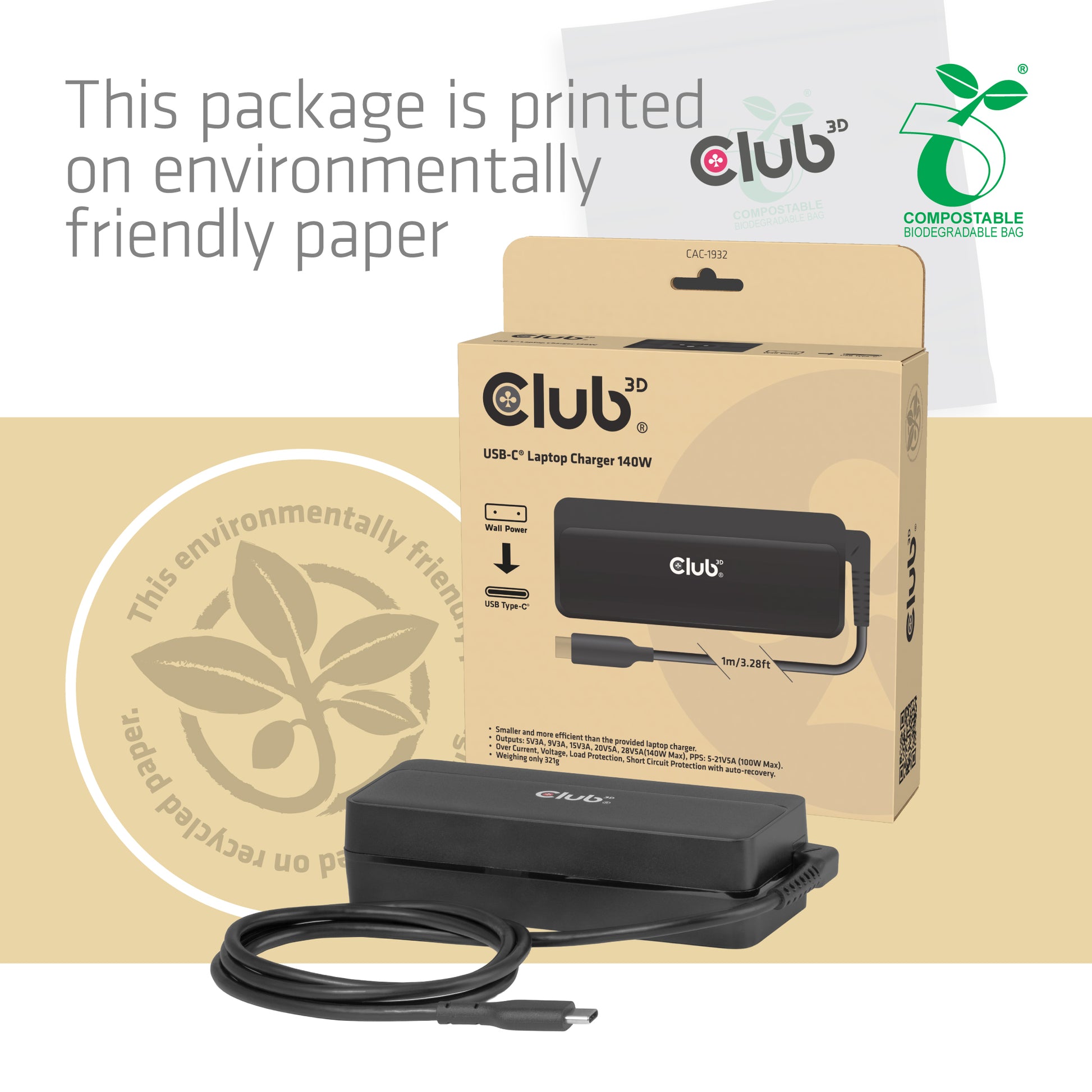 CLUB3D Club 3D USB-C Laptop-Ladegerät 140 W – USB-C×1 – Schwarz