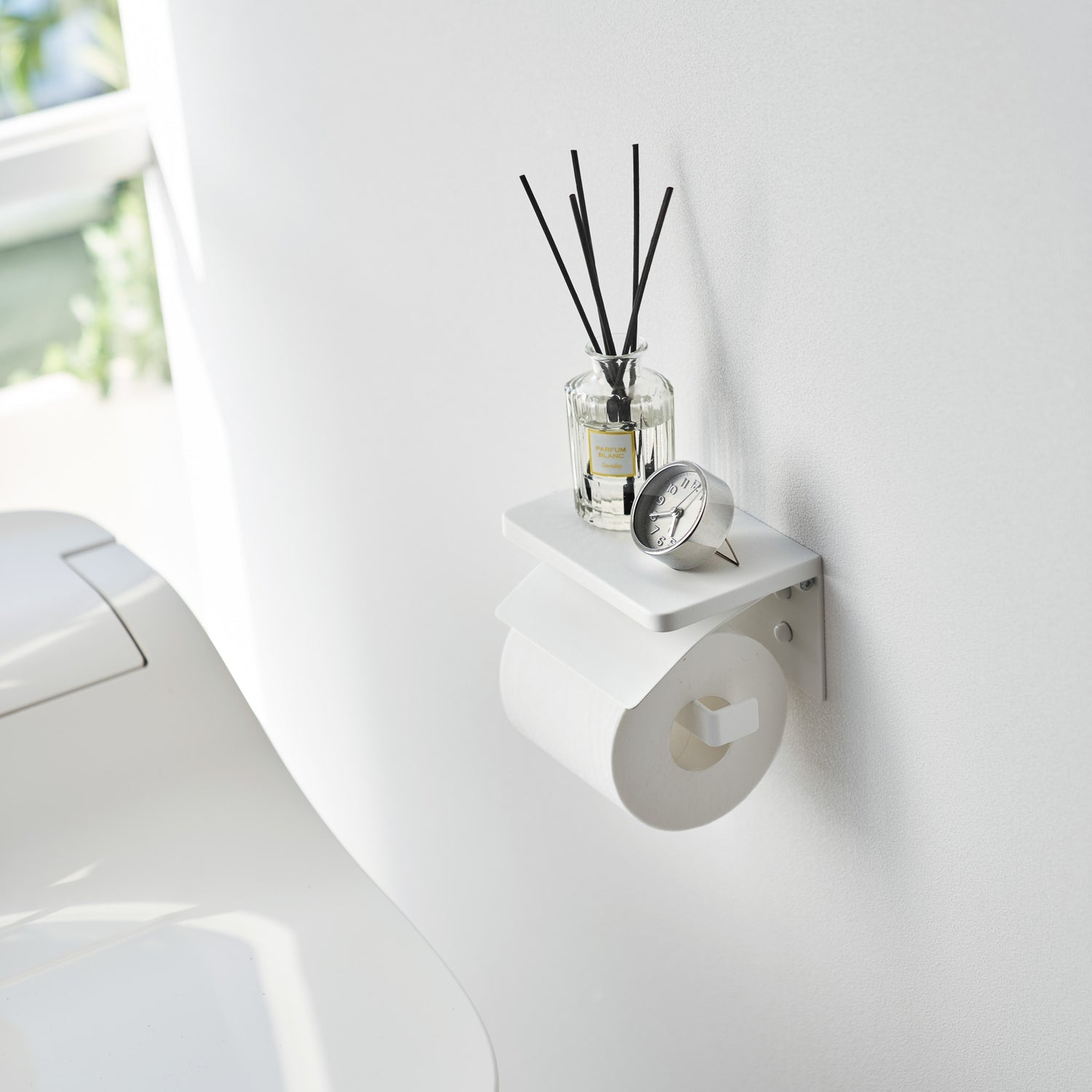 Yamazaki Toilettenpapierhalter – Stahl, Weiss, Wandmontiert, 14 × 12 × 8,5 cm
