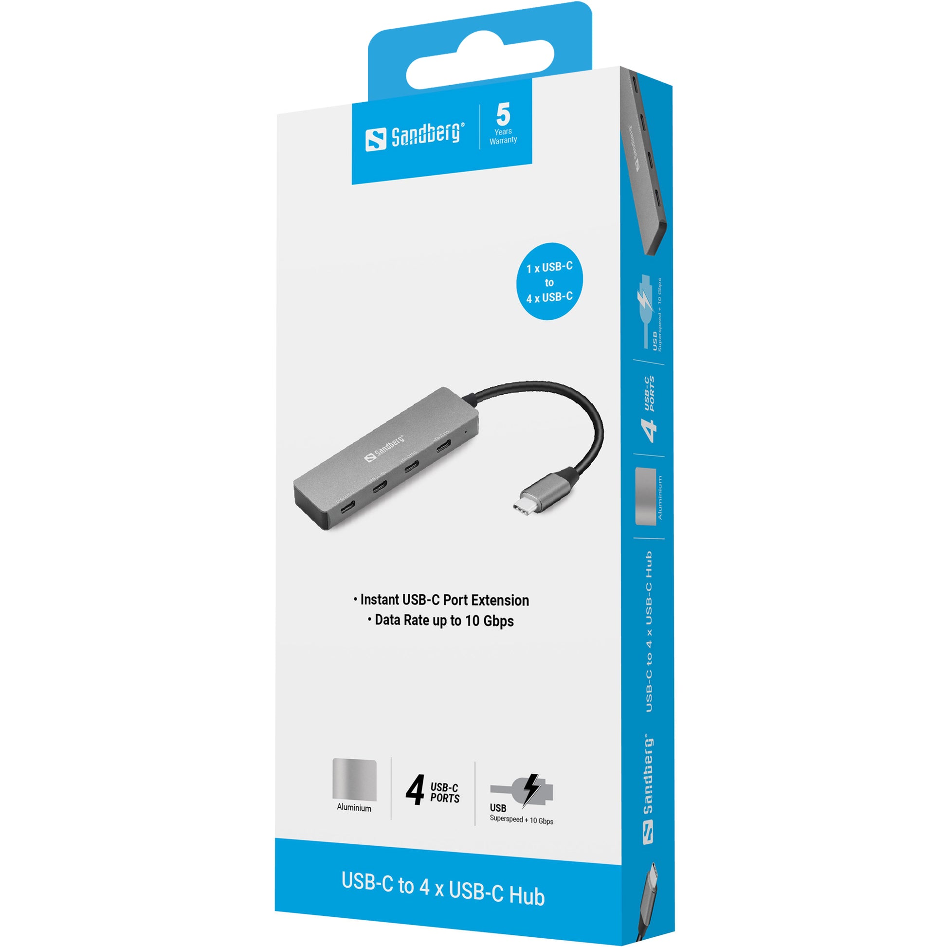 Sandberg USB-Hub – 4× USB-C, 10 Gbit/s, für Windows/Mac
