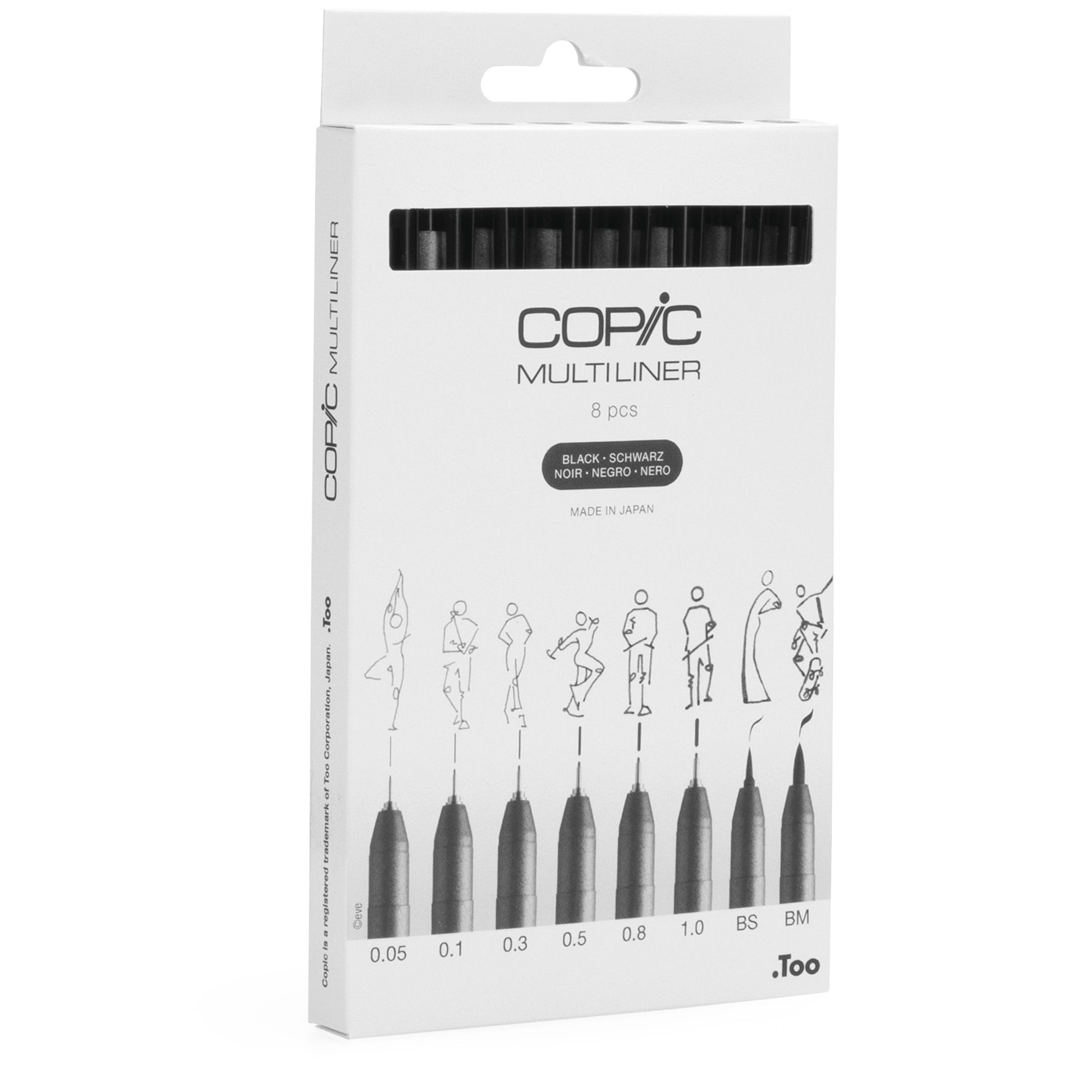 Copic Multiliner 2207510 Fineliner – 8er-Set – schwarz – wasserfest – für Copic Marker