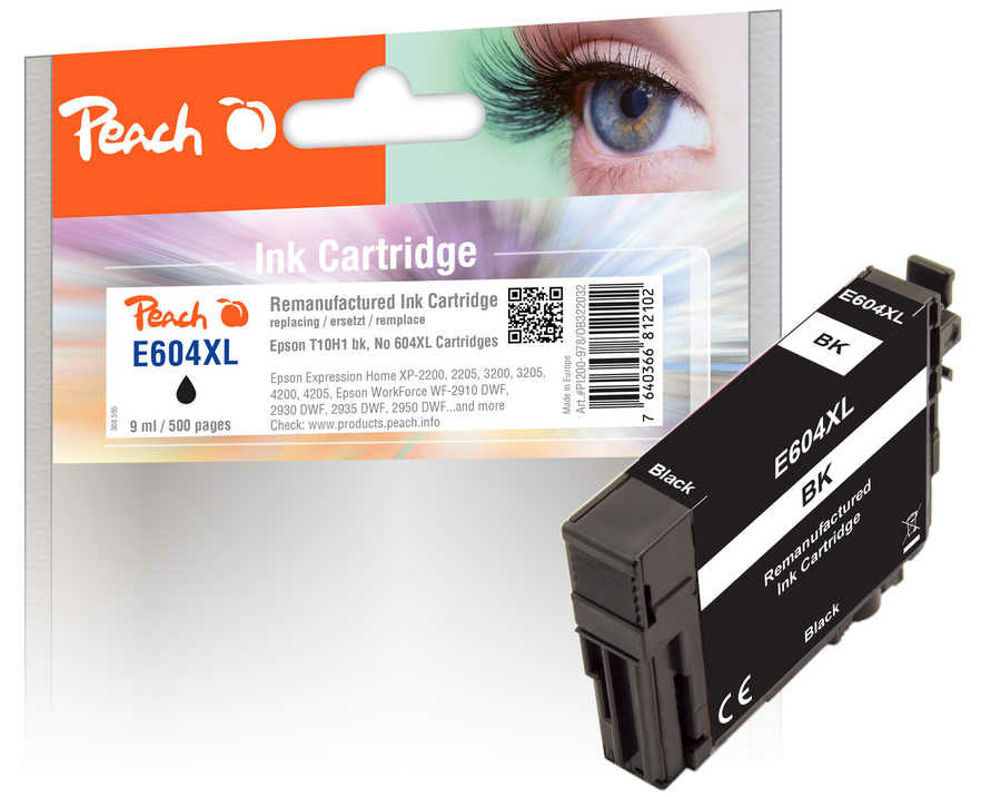 Peach 604XL Schwarz Tintenpatrone (Kompatibel) – 500 Seiten – für Epson Expression Home XP-2200/3200/4200