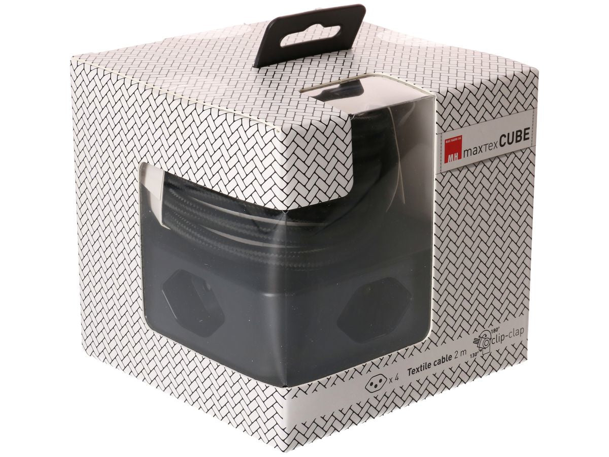 MaxTex Cube Steckdosenleiste – 4× T13, 2 m, ohne Schalter, IP20, schwarz