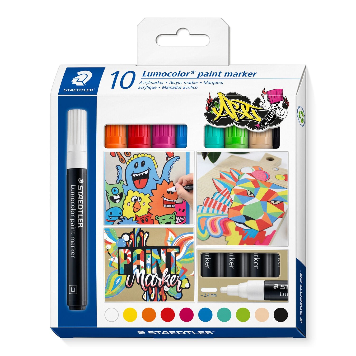 Staedtler Lumocolor Acrylmarker – Rundspitze 2,4 mm – Mehrfarbig – 10er-Pack