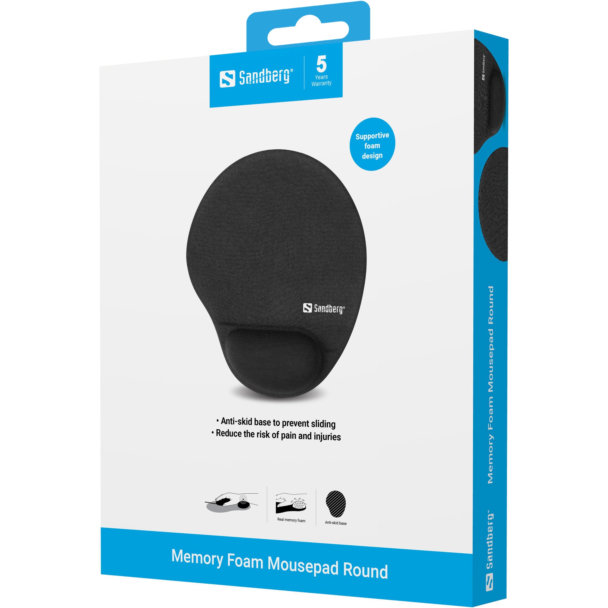 Sandberg Mausmatte mit Handgelenkauflage – Memory Foam