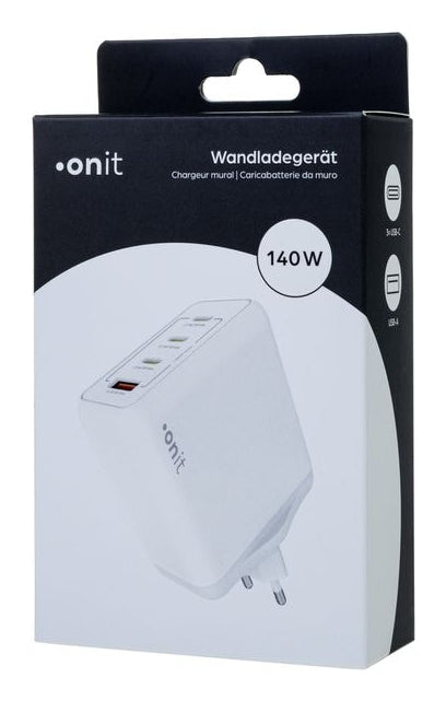 ONIT Netzteil (EU) – 140 W, 3× USB-C + 1× USB-A, PD, PPS, QC, GaN – für Smartphones, Tablets, Laptops
