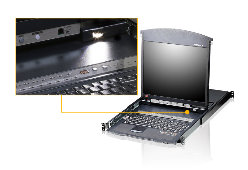 ATEN KL1508AM – KVM-Switch – 17" LCD, 8×Computer, VGA, PS/2 & USB, 1U, Schwarz