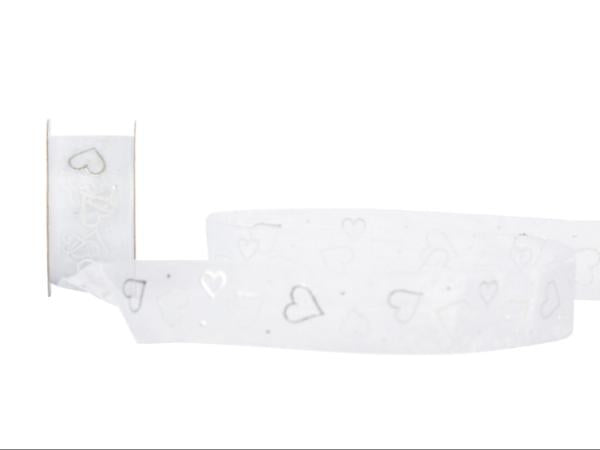 Spyk Geschenkband Passion Herz Organzaband Weiss – 25 mm × 3 m – 5 Stk.