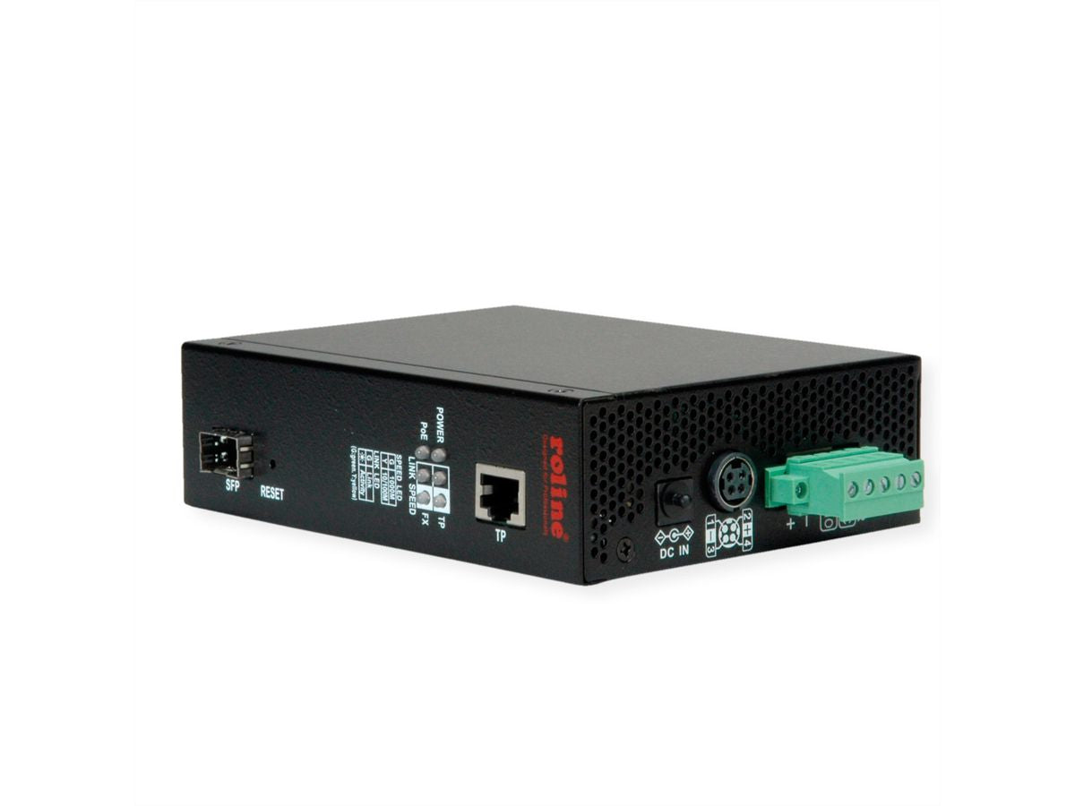 ROLINE Medienkonverter – Gigabit, 1× RJ‑45, 1× SFP (1000Base‑SX, Multi‑Mode, 500 m), PoE (802.3af/at/bt)