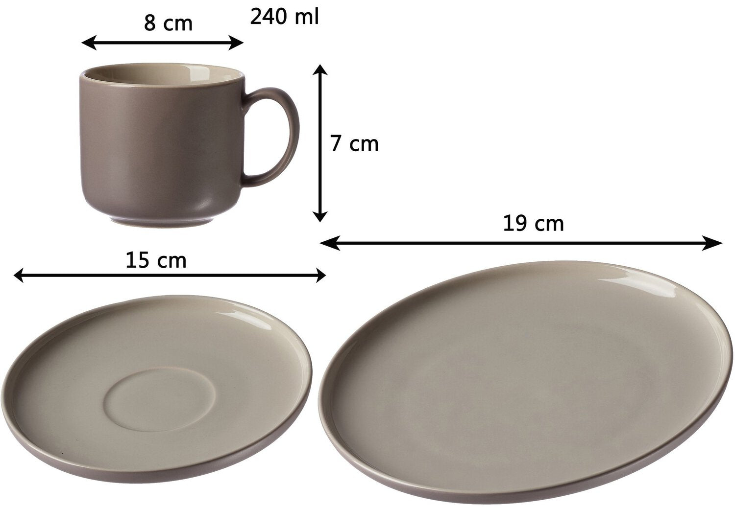 Ritzenhoff & Breker Frühstücks-Service Jasper – 12-teiliges Set, Steinzeug, Taupe, spülmaschinenfest