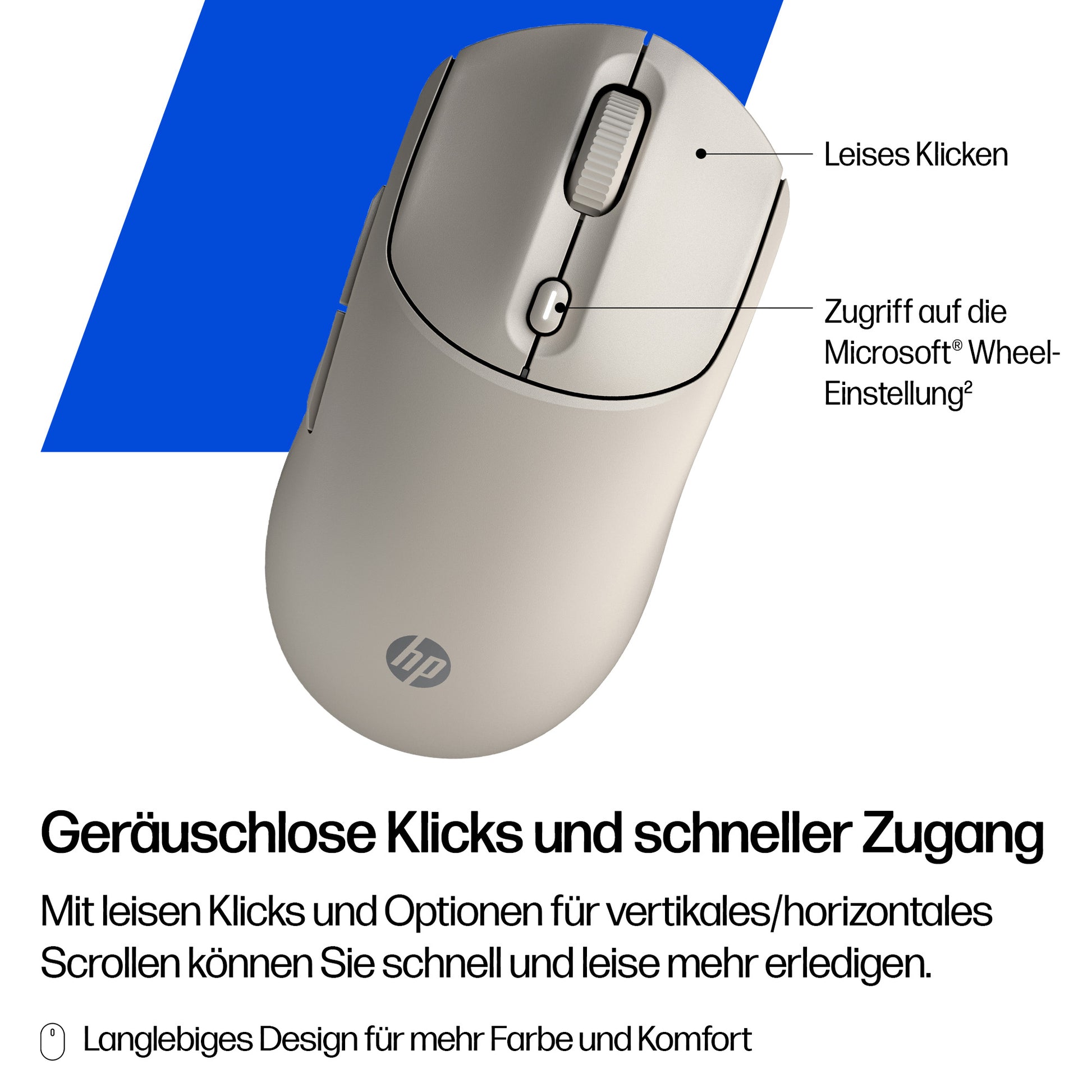 HP 400 Quiet – Maus – Kabellos (Bluetooth/2,4 GHz), beidhändig, Beige