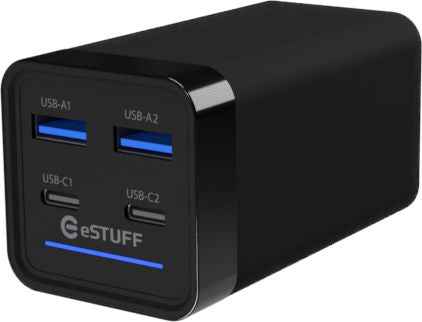 eSTUFF Ladegerät – 65 W, 2× USB-C + 2× USB-A, PD