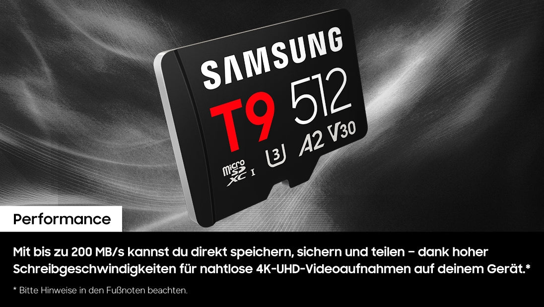 Samsung T9 microSDXC 512 GB – UHS-I, U3, V30, A2, 200/130 MB/s