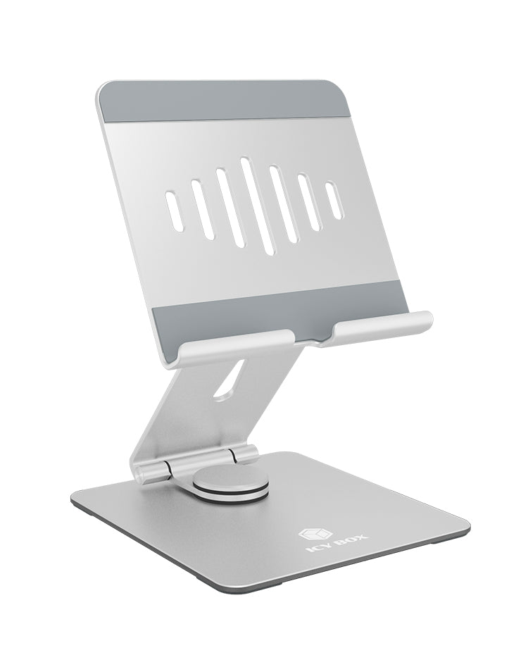 ICY BOX Tablet-Ständer – für Tablets bis 12,9" – drehbar, faltbar – Aluminium