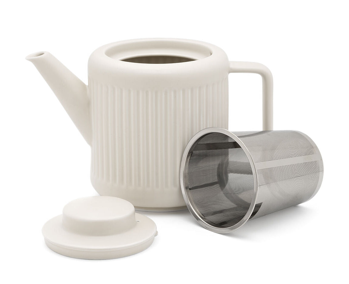 Bredemeijer Teekanne – 1,2 l, 12,5 × 15,5 × 22,5 cm, Porzellan/Edelstahl, Weiss, mit Edelstahlfilter