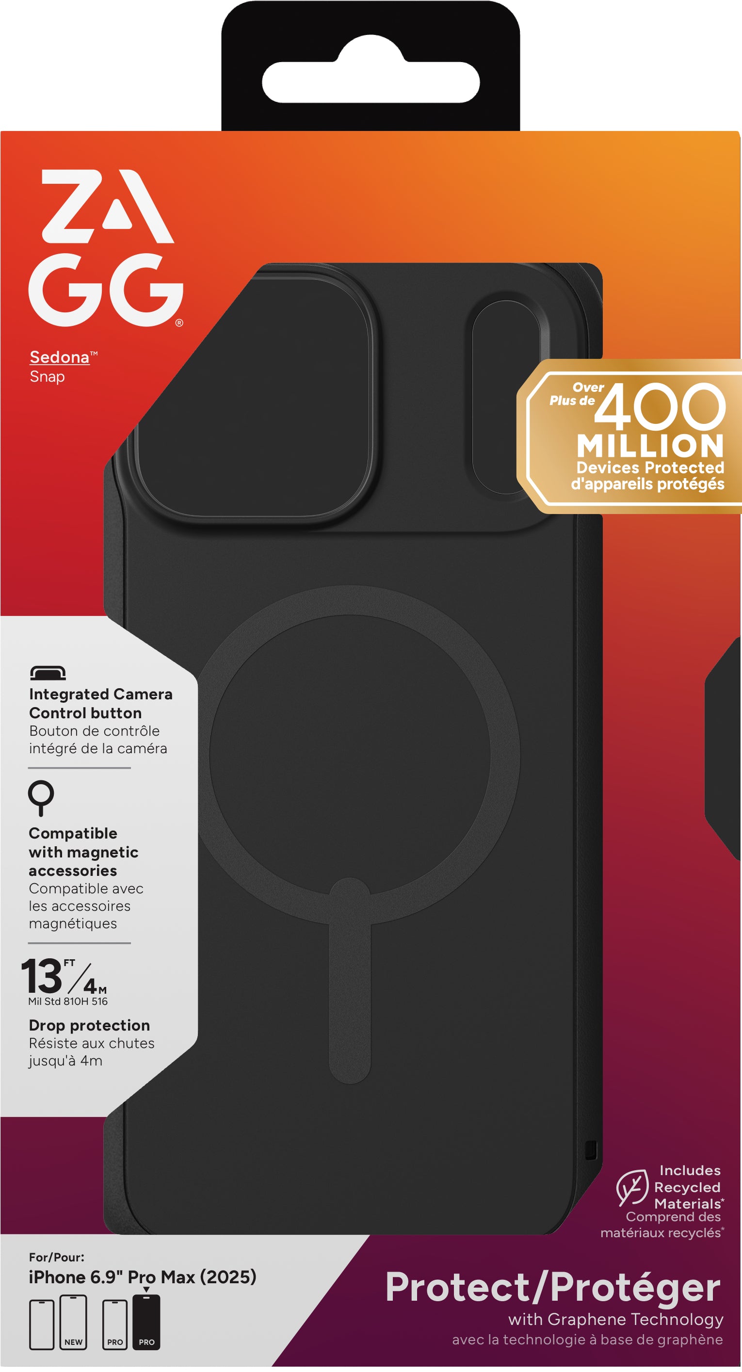 ZAGG Sedona Snap – Backcover – für Apple iPhone 17 Pro Max – MagSafe, Graphen, Schwarz, bis 4 m sturzsicher