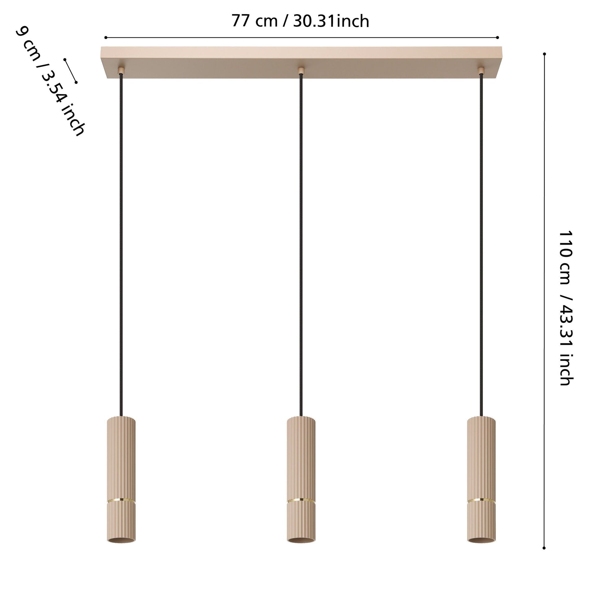 EGLO Pendelleuchte CAMINIA – 77 × 9 × 110 cm, 1035 lm, 14,1 W, 3000 K, beige/ messing, höhenverstellbar