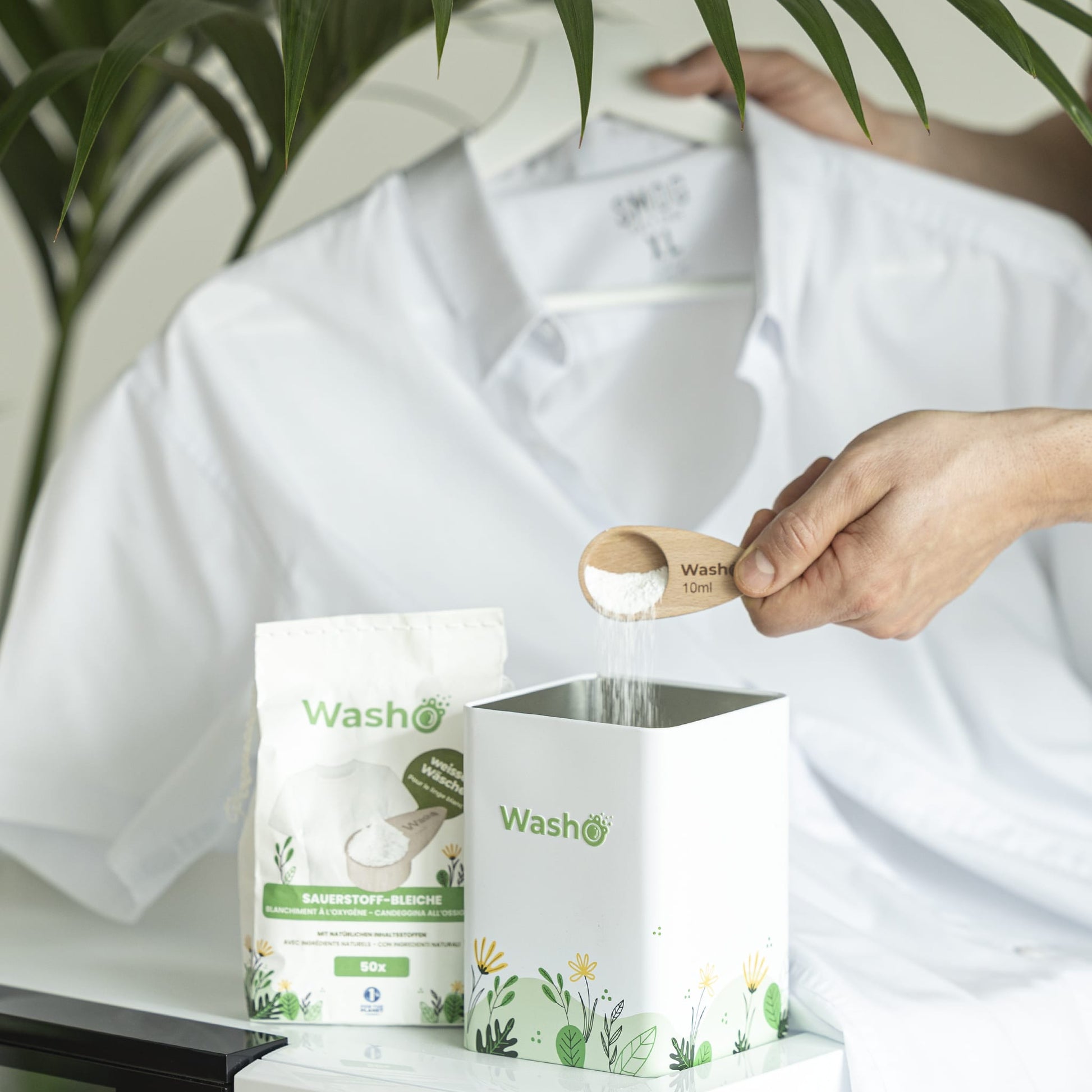Washo Fleckentferner für Weiss – Ohne Duft – Pulver – 1 kg – Biologisch Abbaubar