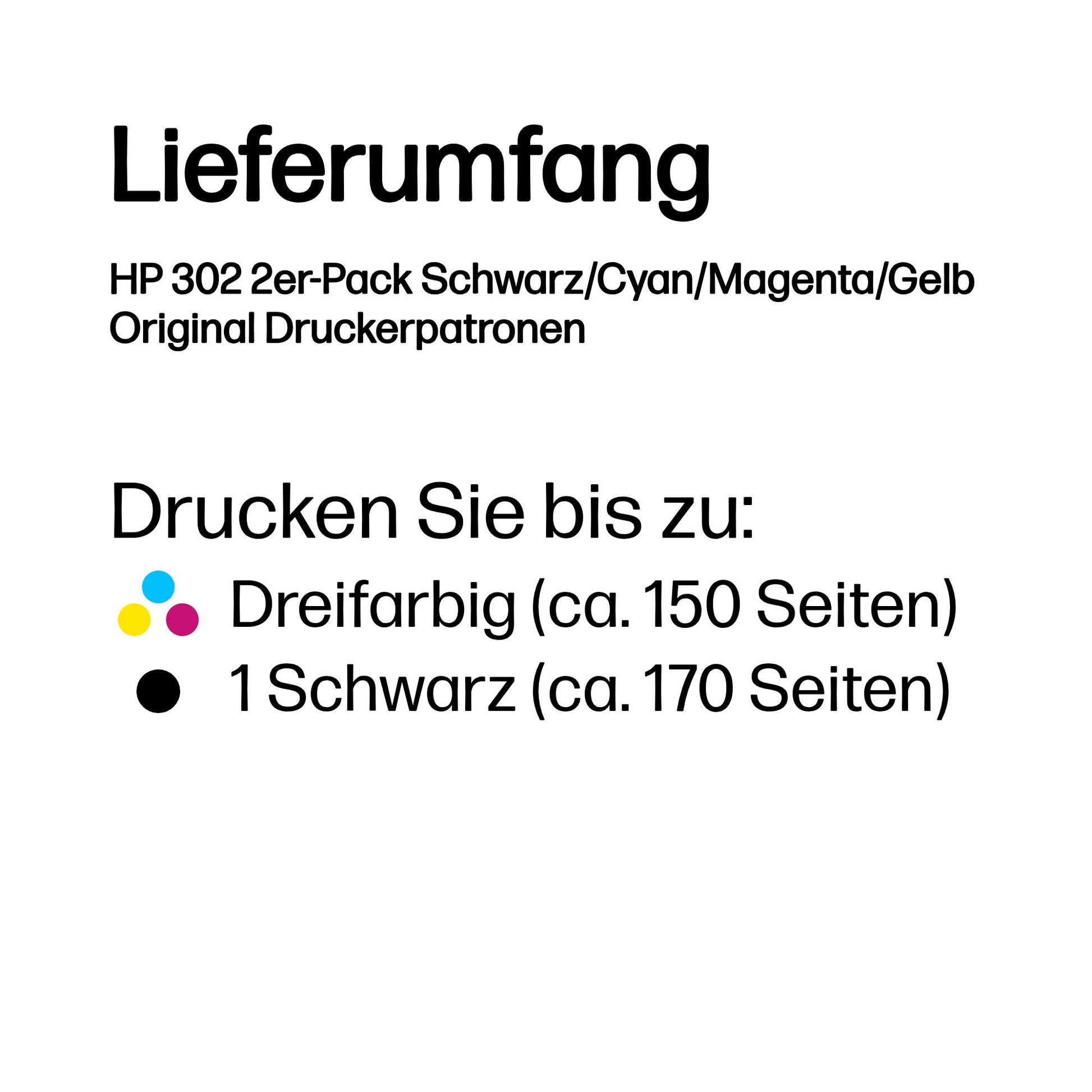 HP 302 Tintenpatronen-Multipack, Schwarz/Cyan/Magenta/Gelb (Original) – für 302