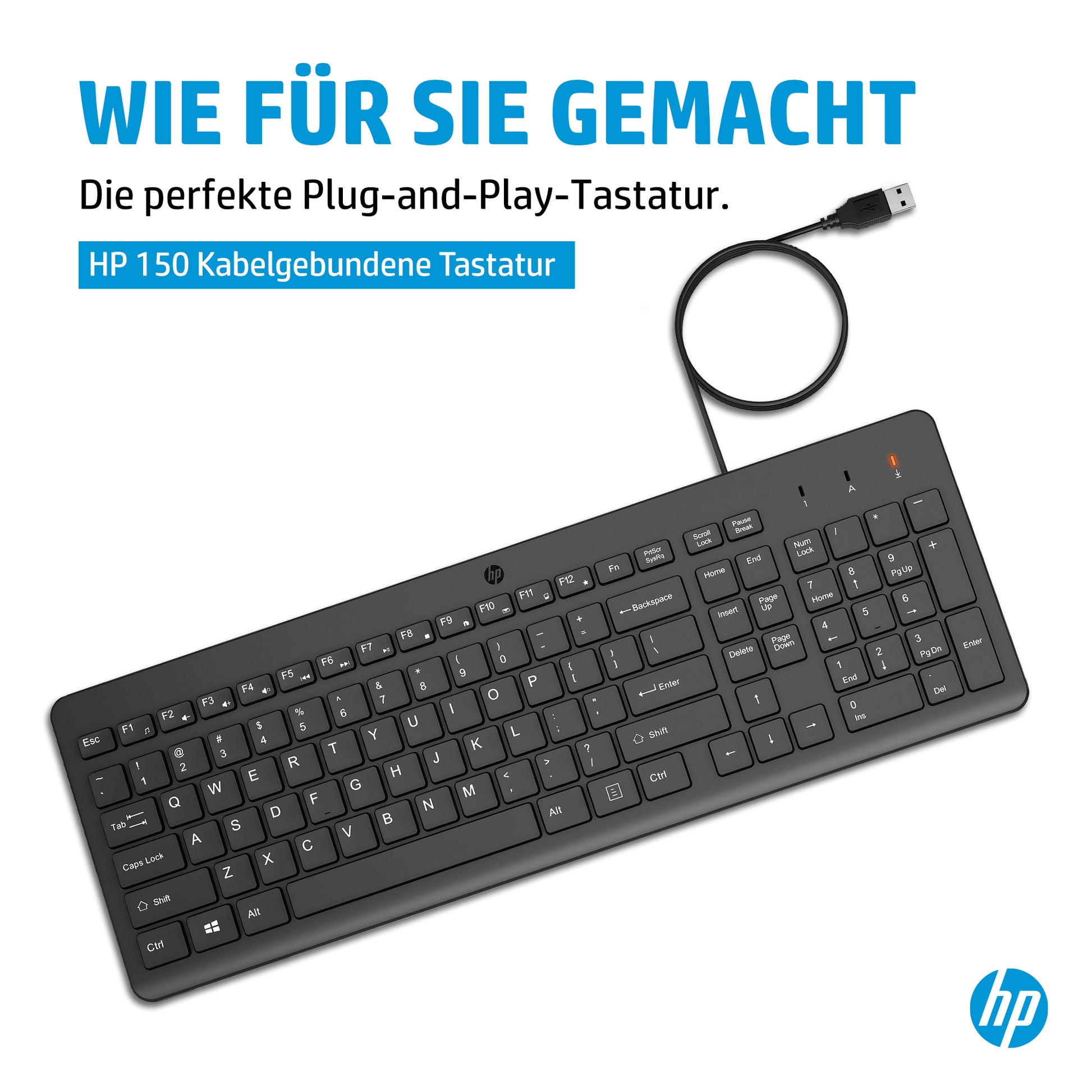 HP 150 - Tastatur - kabelgebunden - USB-A - Schwarz - für PCs mit USB-A-Anschluss