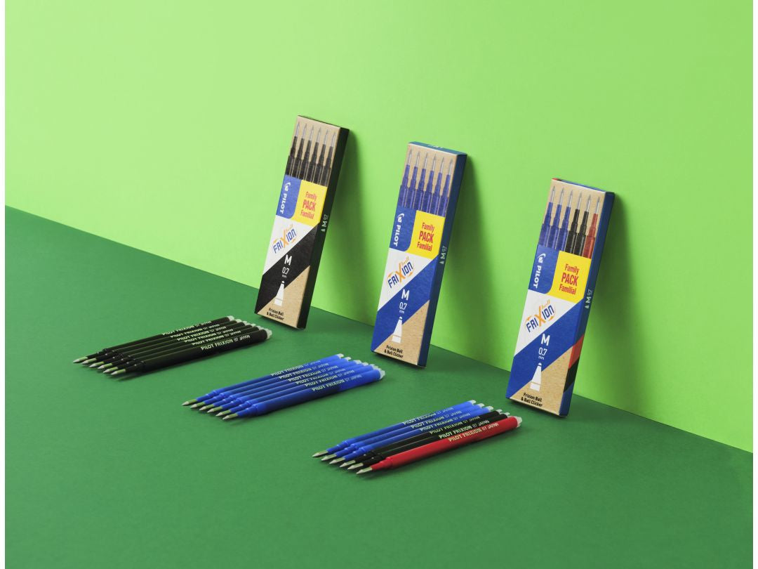 Pilot FriXion Rollerpatronen für Ball, Clicker, LX + 1 weitere – schwarz, 0,7 mm, löschbar, geruchsarm, 6 Stk.