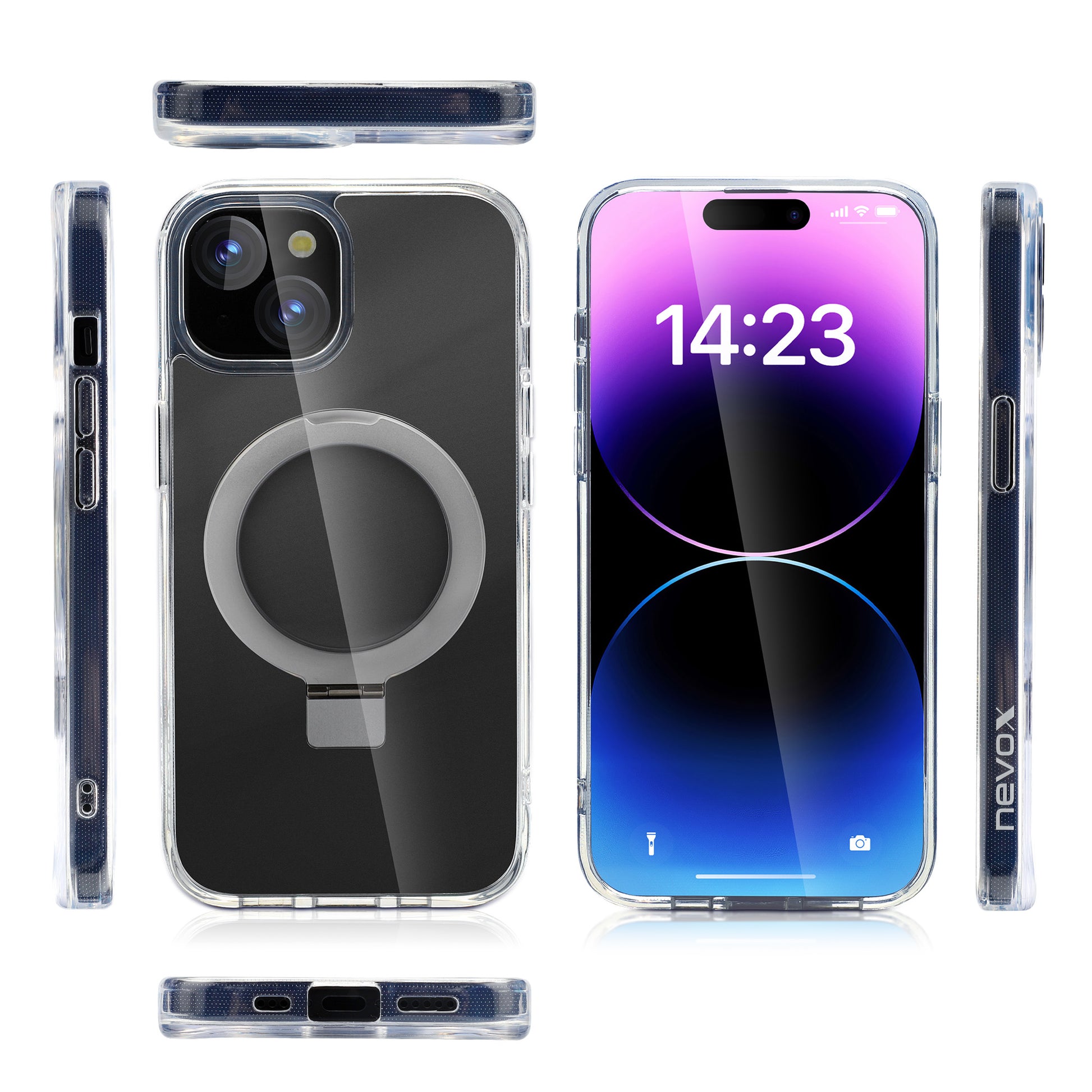 Nevox – Backcover – für Apple iPhone 16 – Transparent – TPU – MagSafe-kompatibel, Desktop-Ständer