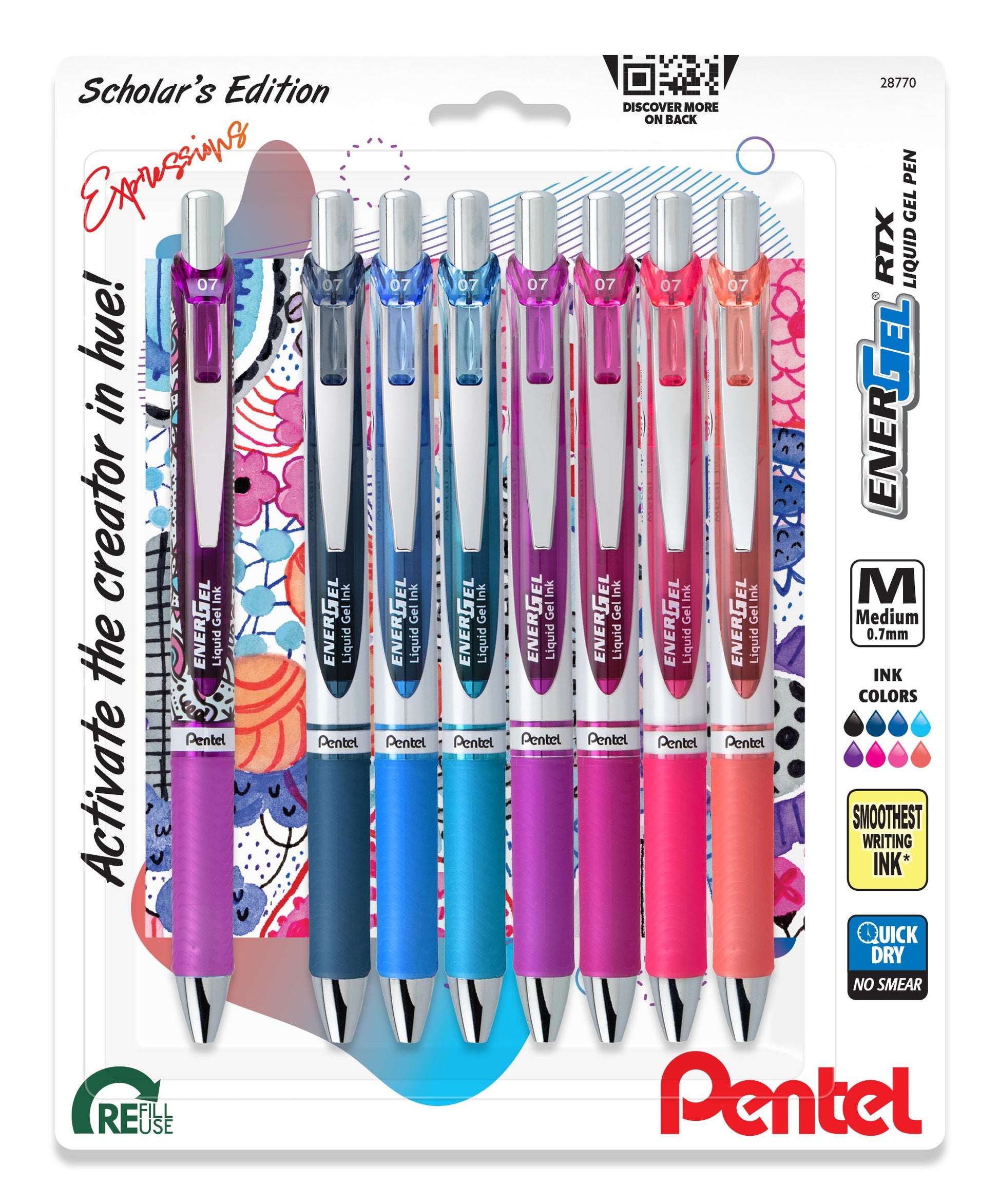 Pentel EnerGel X Gelschreiber 8er Set – 8 Farben, 0,7 mm, schnelltrocknend, nachfüllbar
