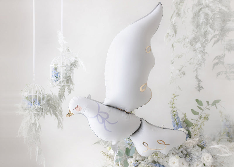 PartyDeco Folienballon Taube – Weiss – 80 × 100 cm – 1 Stk