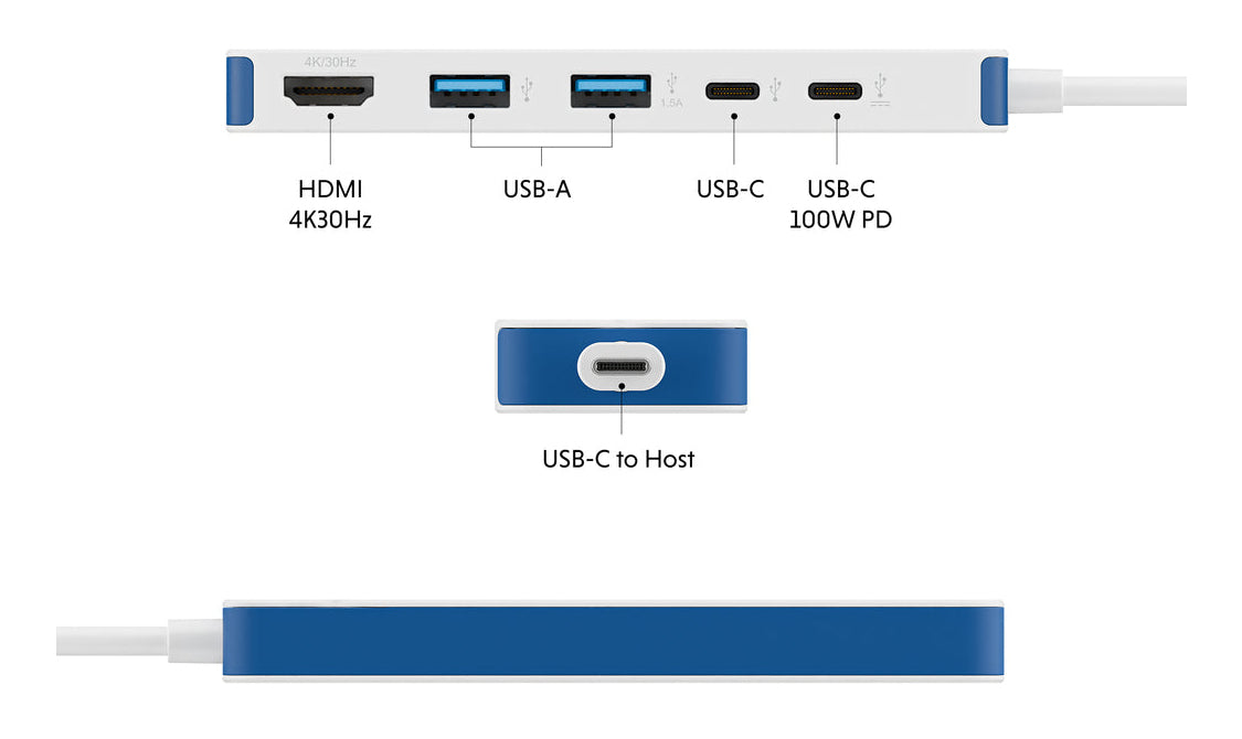 Targus HyperDrive Flex USB-Hub – USB-C, 1× HDMI, 5× USB-A, 100 W PD, für Windows/Mac